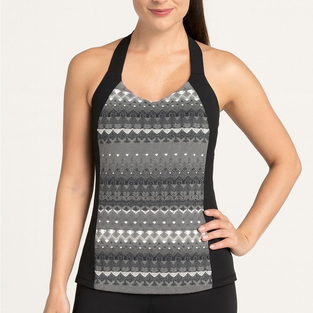 Alo Yoga Cutout Back Tank Top Black Gray Geometric Print Unknown Size